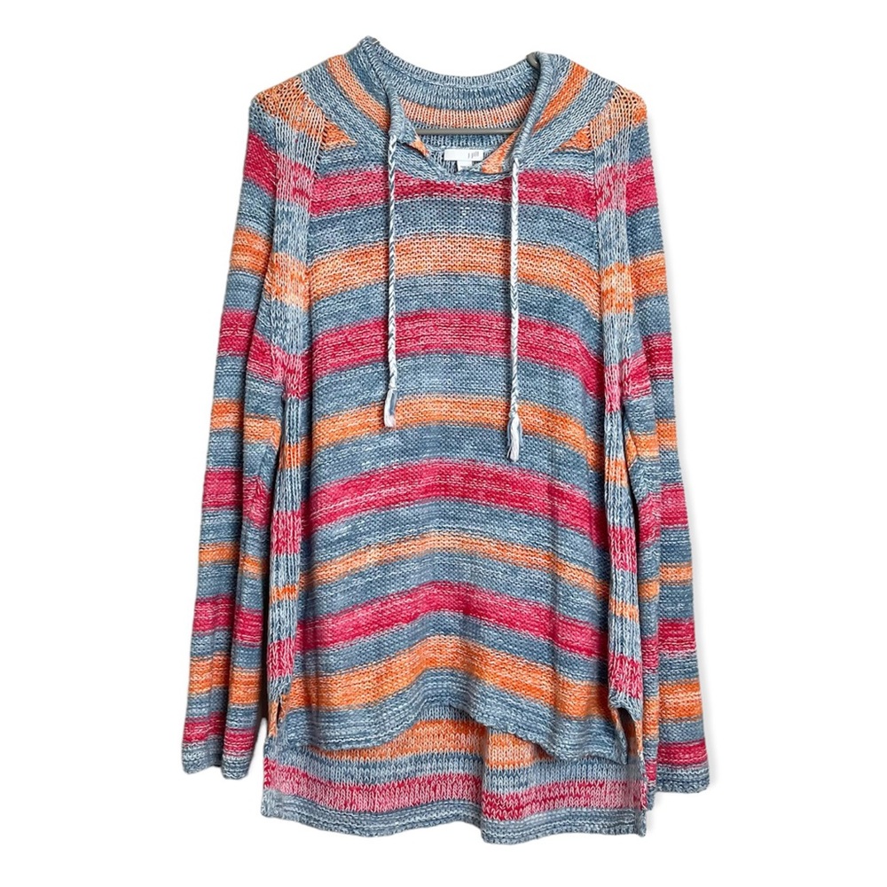 J. Jill Size Large Multicolor Stripe Cotton Linen Blend Knit Pullover Sweater
